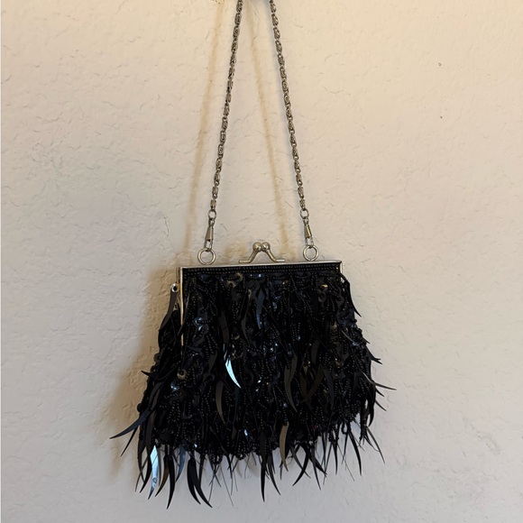 Vintage Black Beaded Evening Bag with Silver Hardware - Picture 3 of 5